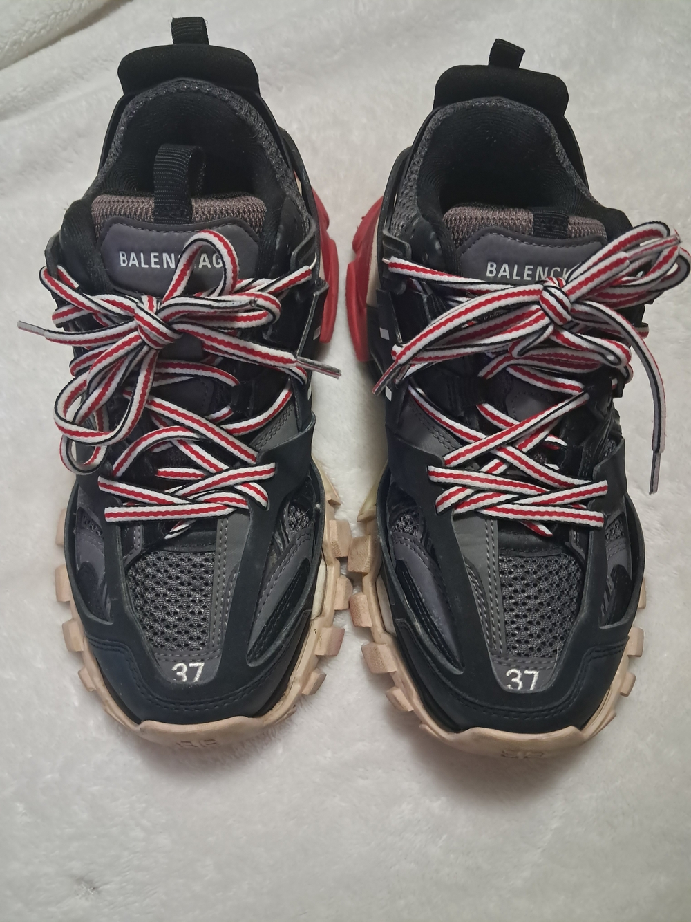 Balenciaga Black Chunky Trainer with Red-White Laces
